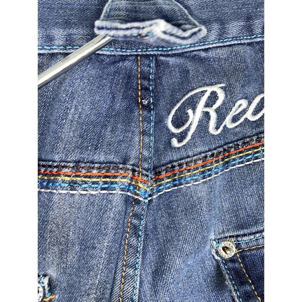 Vintage Y2K Red Ape Embroidered Denim Jean Shorts Size 38 Baggy Hip Hop Plaid - Picture 5 of 16